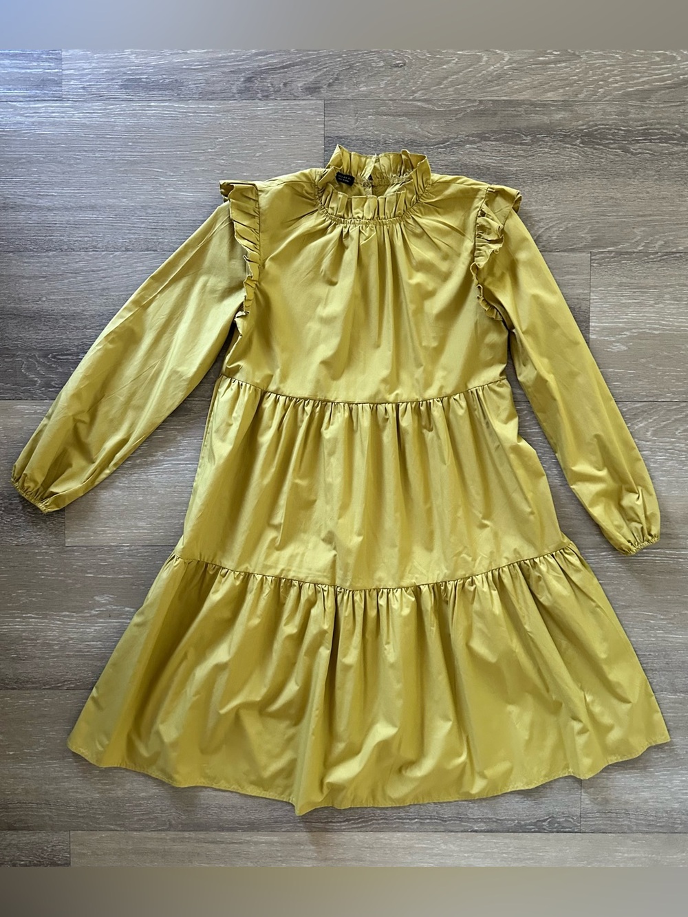 SHEIN Mustard Ruffle-Tiered Knee-Length Dress